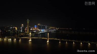 航拍澳门西湾大桥夜景